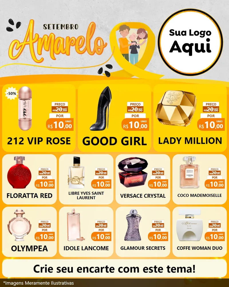 Modelo de Rede Social para Feed Instagram com o tema Setembro Amarelo para Perfumes