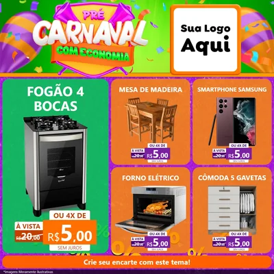 Modelo de Rede Social para Feed Facebook com o tema Pré-Carnaval Com Economia para Móveis e Eletro
