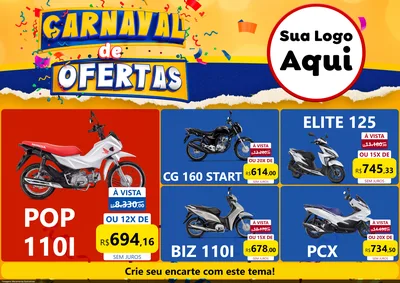 Modelo de Encarte para Encarte A4 Horizontal com o tema Carnaval de Ofertas para Concessionaria de Motos
