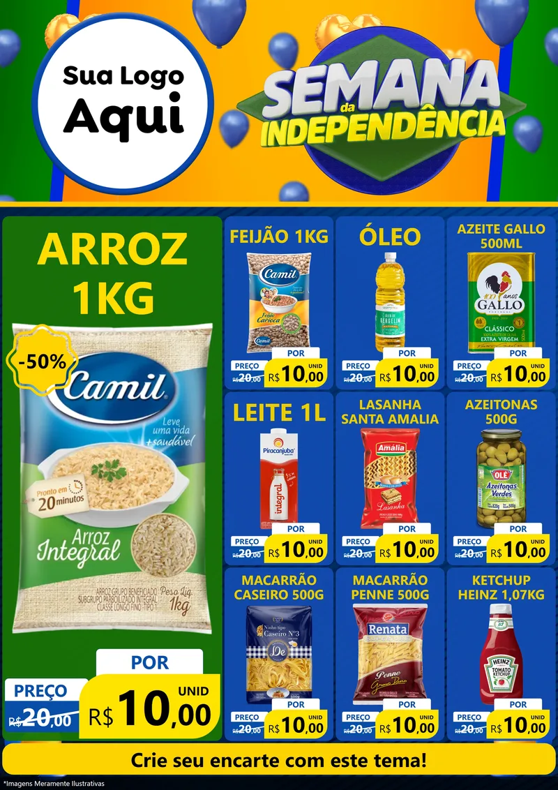 Modelo de Encarte para Encarte A4 Vertical com o tema Semana da Independência para Supermercado