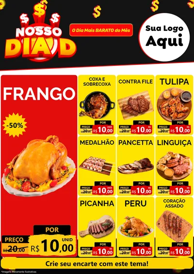 Modelo de Encarte para Encarte A4 Vertical com o tema Nosso Dia D para Assados