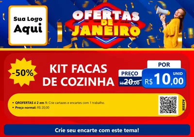 Modelo de Cartaz para Cartaz A4 Horizontal com o tema Ofertas de Janeiro para Utilidades Domésticas