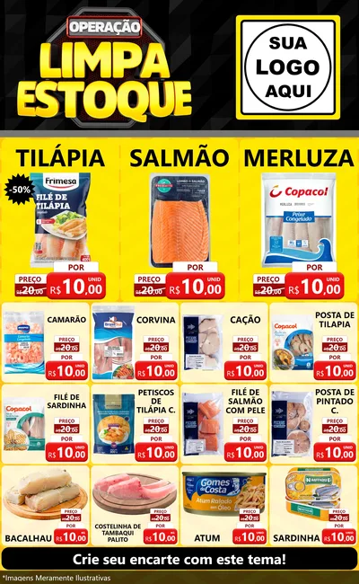 Modelo de Encarte para Encarte Grande com o tema Operação Limpa Estoque para Peixaria