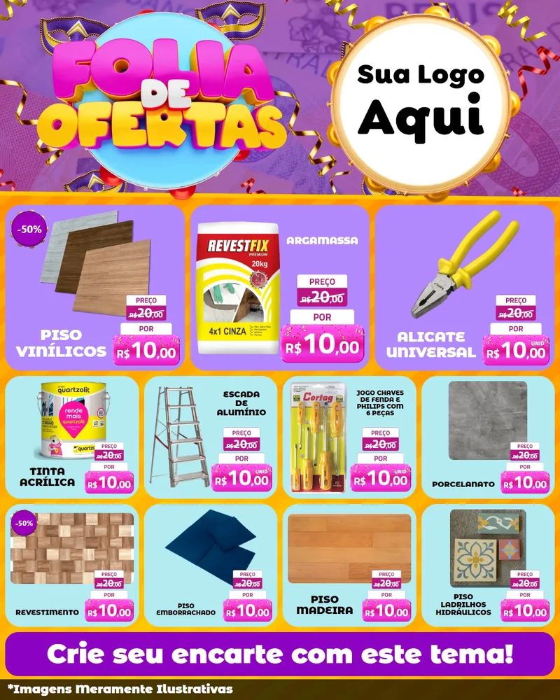 Modelo de Rede Social para Feed Instagram com o tema Folia de Ofertas para Material para Construção