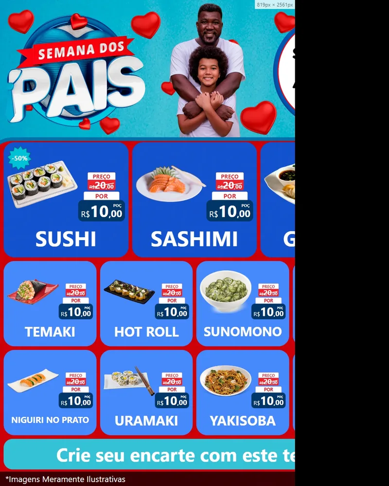 Modelo de Rede Social para Feed Instagram com o tema Semana Dos Pais para Comida japonesa