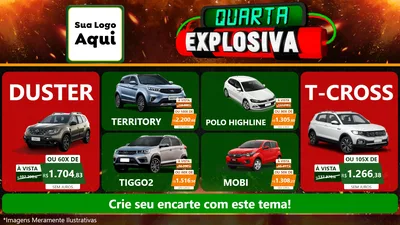 Modelo de TV para TV Horizontal com o tema Quarta Explosiva para Concessionaria de Carros