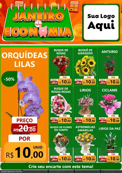 Modelo de Encarte para Encarte A4 Vertical com o tema Janeiro da Economia para Floricultura e jardim