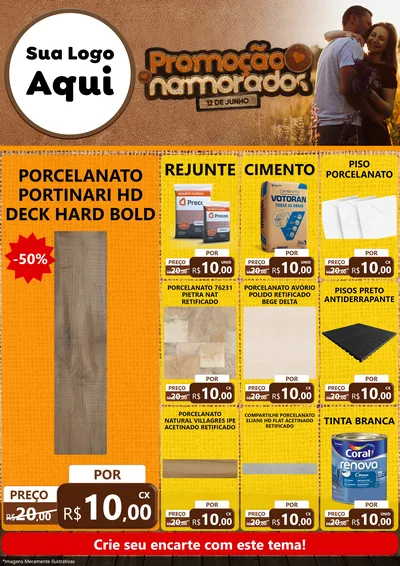 Modelo de Encarte para Encarte A4 Vertical com o tema Promoção Namorados para Pisos e revestimentos