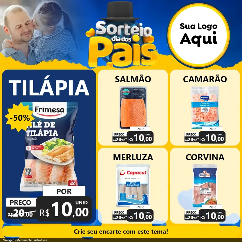 Modelo de Rede Social para Feed Facebook com o tema Sorteio Dia Dos Pais para Peixaria