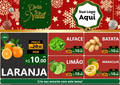 Modelo de Encarte para Encarte A4 Horizontal com o tema Natal de Ofertas para Hortifrúti