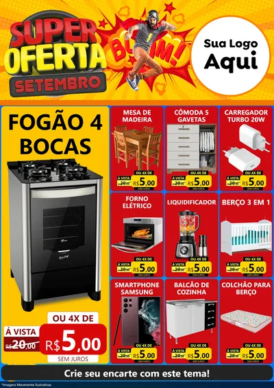 Modelo de Encarte para Encarte A4 Vertical com o tema Super Oferta Setembro para Móveis e Eletro