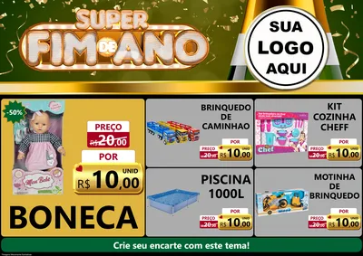 Modelo de Encarte para Encarte A4 Horizontal com o tema Super Fim de Ano para Brinquedos