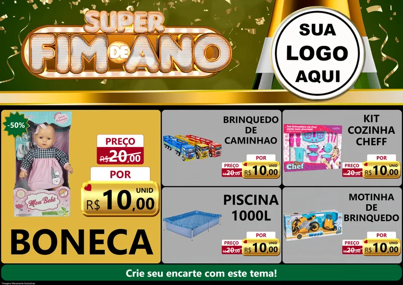 Modelo de Encarte para Encarte A4 Horizontal com o tema Super Fim de Ano para Brinquedos