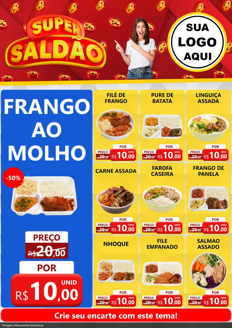 Modelo de Encarte para Encarte A4 Vertical com o tema Super Saldão para Restaurante