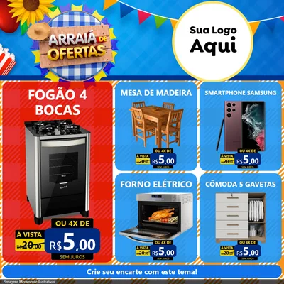 Modelo de Rede Social para Feed Facebook com o tema Arraiá de Ofertas para Móveis e Eletro