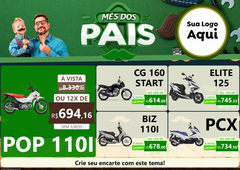 Modelo de Encarte para Encarte A4 Horizontal com o tema Mês dos Pais para Concessionaria de Motos