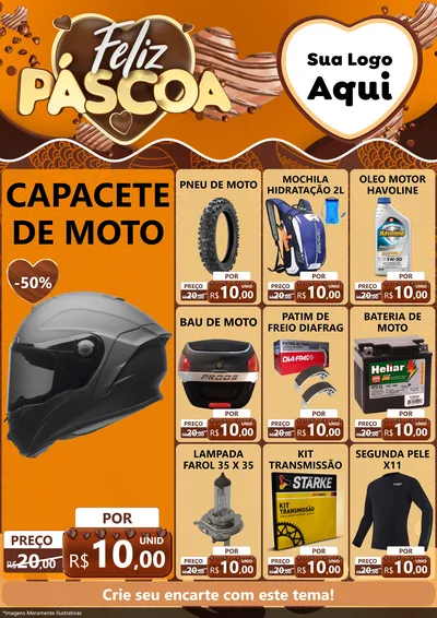 Modelo de Encarte para Encarte A4 Vertical com o tema Feliz Páscoa para Moto peças