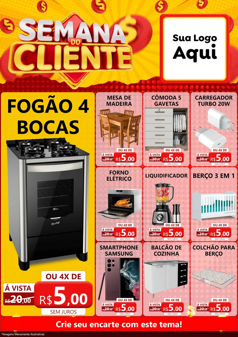 Modelo de Encarte para Encarte A4 Vertical com o tema Semana do Cliente para Móveis e Eletro