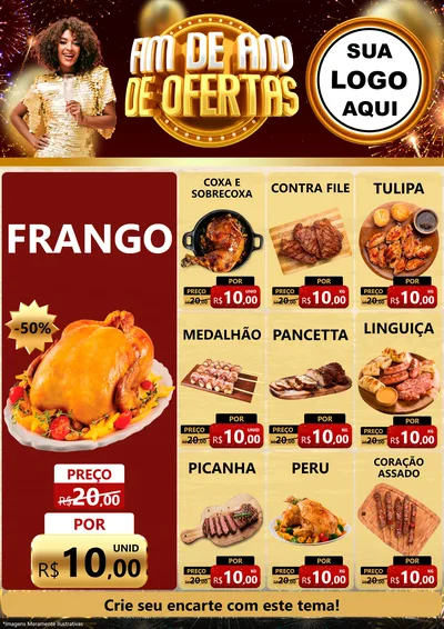 Modelo de Encarte para Encarte A4 Vertical com o tema Fim de Ano de Ofertas para Assados