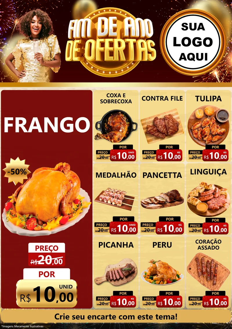 Modelo de Encarte para Encarte A4 Vertical com o tema Fim de Ano de Ofertas para Assados