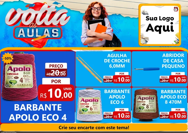 Modelo de Encarte para Encarte A4 Horizontal com o tema Volta às Aulas para Armarinho e Aviamentos