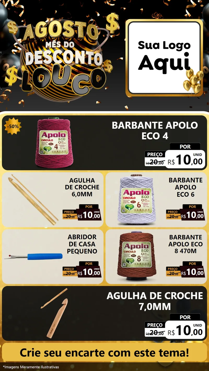 Modelo de TV para TV Vertical com o tema Agosto Mês do Desconto Louco para Armarinho e Aviamentos