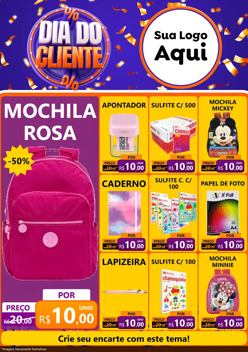 Modelo de Encarte para Encarte A4 Vertical com o tema Dia do Cliente para Papelaria