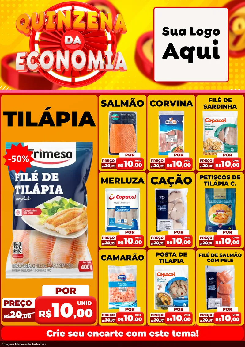 Modelo de Encarte para Encarte A4 Vertical com o tema Quinzena Da Economia para Peixaria