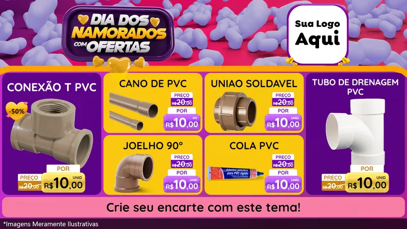 Modelo de TV para TV Horizontal com o tema Dia Dos Namorados Com Ofertas para Tubos e conexões
