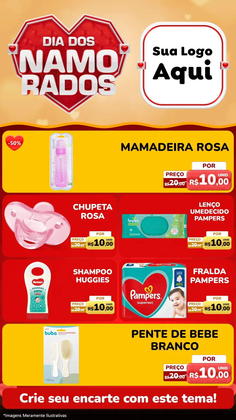 Modelo de TV para TV Vertical com o tema Dia dos Namorados para Bebês