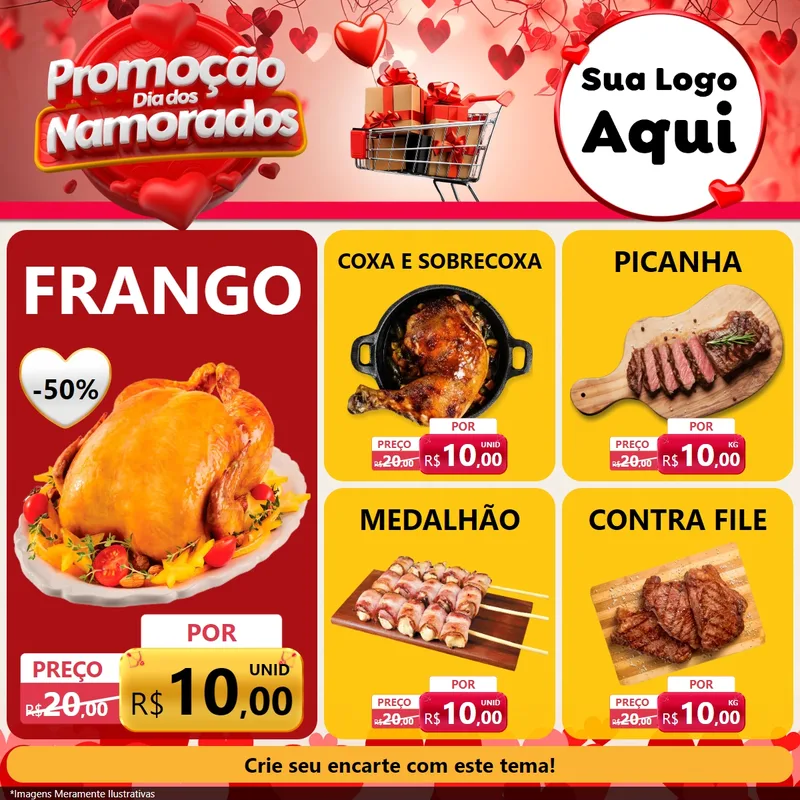 Modelo de Rede Social para Feed Facebook com o tema Promoção Dia dos Namorados para Assados