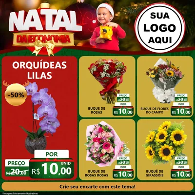 Modelo de Rede Social para Feed Facebook com o tema Natal da Economia para Floricultura e jardim