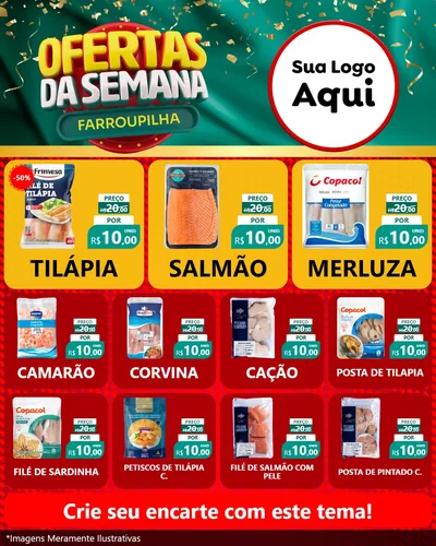 Modelo de Rede Social para Feed Instagram com o tema Ofertas da Semana Farroupilha para Peixaria