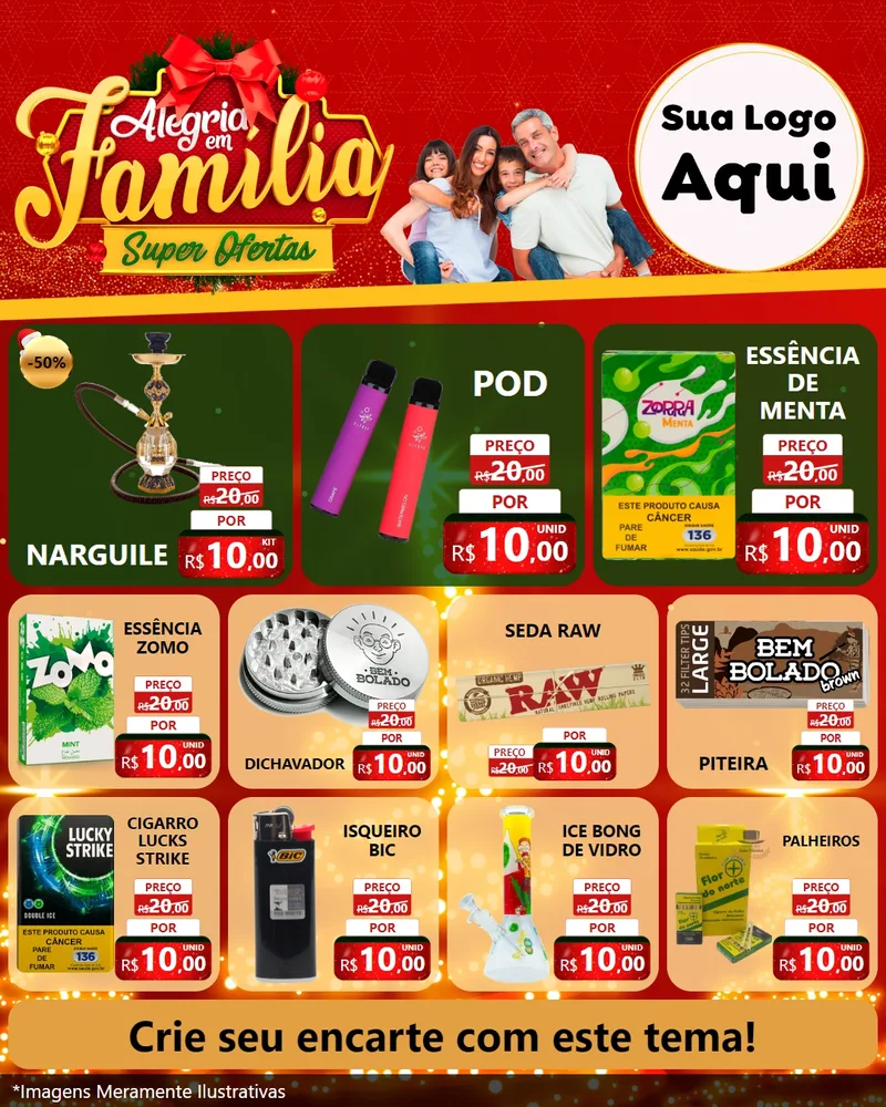 Modelo de Rede Social para Feed Instagram com o tema Alegria em Família Super Ofertas - Natal para Tabacaria