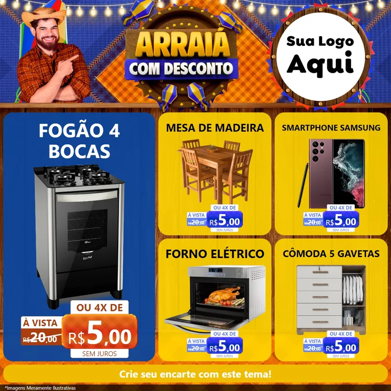 Modelo de Rede Social para Feed Facebook com o tema Arraiá Com Desconto para Móveis e Eletro