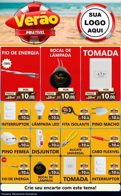 Modelo de Encarte para Encarte Grande com o tema Verão Imbatível para Materiais Elétricos