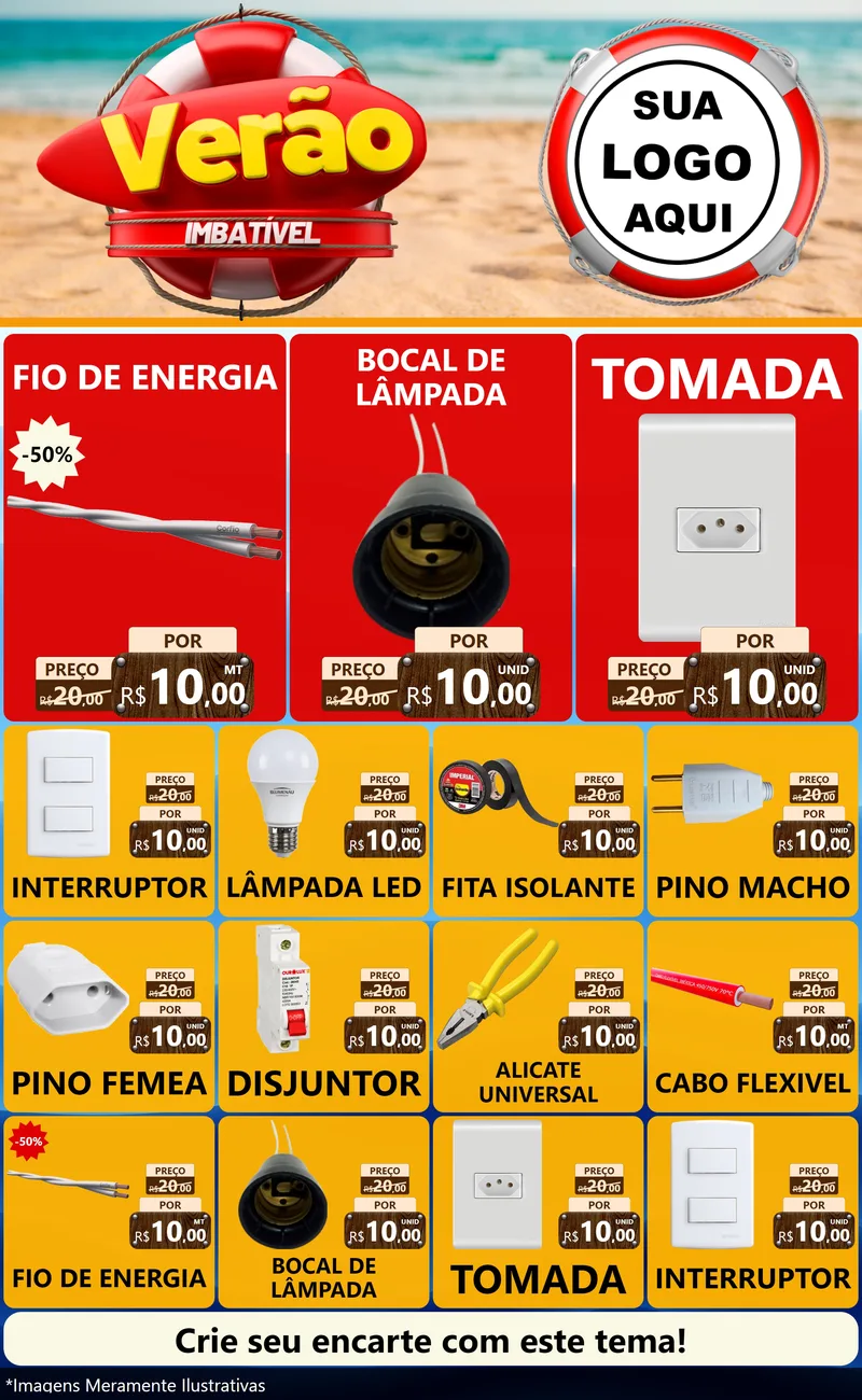 Modelo de Encarte para Encarte Grande com o tema Verão Imbatível para Materiais Elétricos