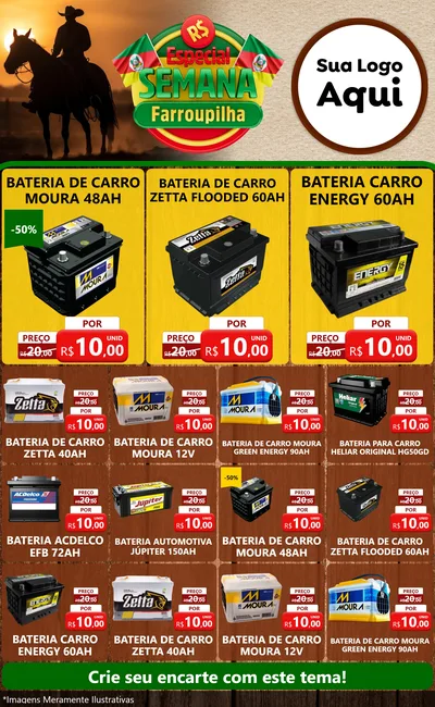 Modelo de Encarte para Encarte Grande com o tema Especial Semana Farroupilha para Baterias Elétricas