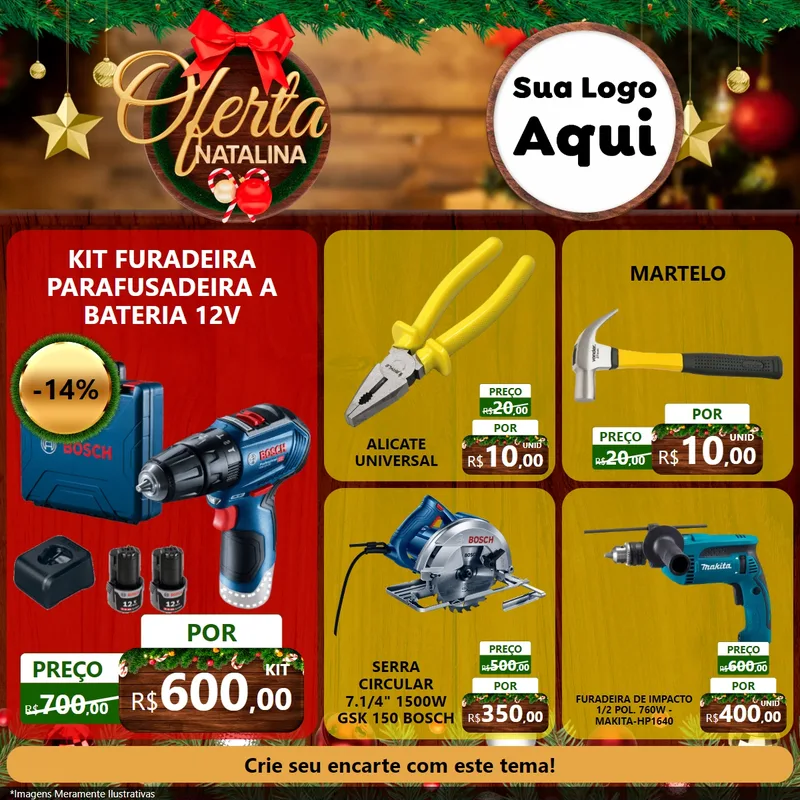 Modelo de Rede Social para Feed Facebook com o tema Ofertas Natalina para Maquinas e Ferramentas