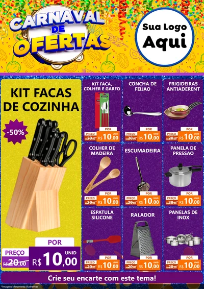 Modelo de Encarte para Encarte A4 Vertical com o tema Carnaval de Ofertas para Utilidades Domésticas