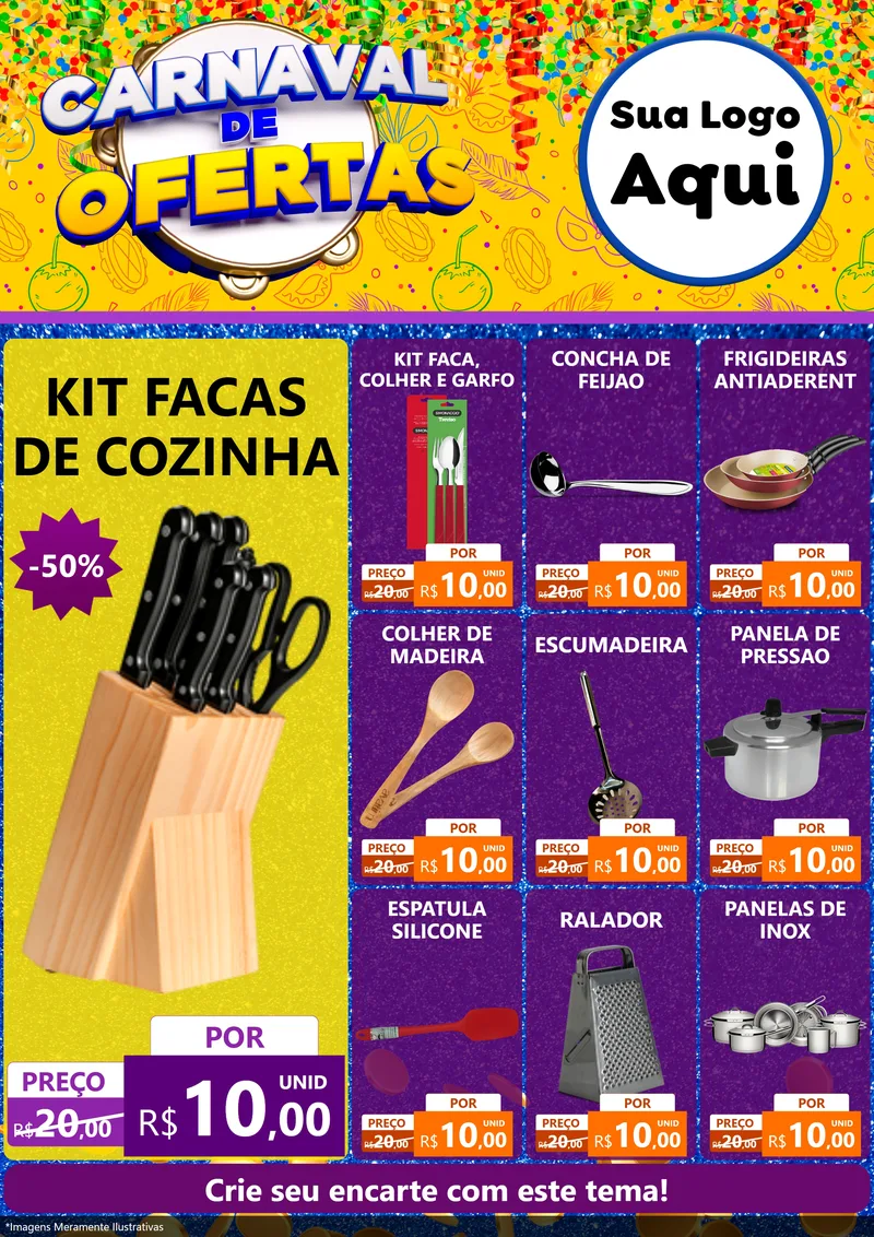 Modelo de Encarte para Encarte A4 Vertical com o tema Carnaval de Ofertas para Utilidades Domésticas