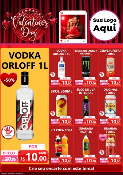 Modelo de Encarte para Encarte A4 Vertical com o tema Valentine's Day para Distribuidora de bebidas