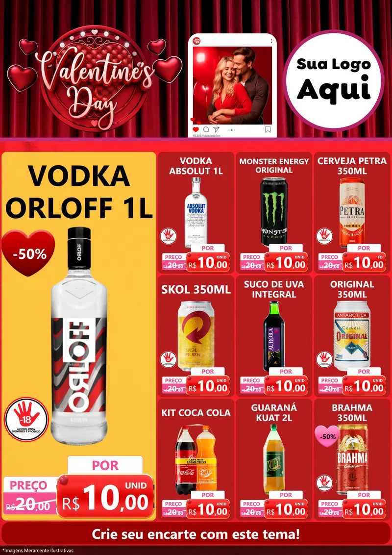 Modelo de Encarte para Encarte A4 Vertical com o tema Valentine's Day para Distribuidora de bebidas
