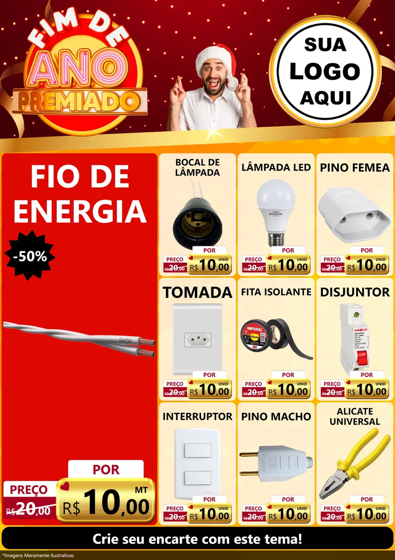 Modelo de Encarte para Encarte A4 Vertical com o tema Fim de Ano Premiado para Materiais Elétricos