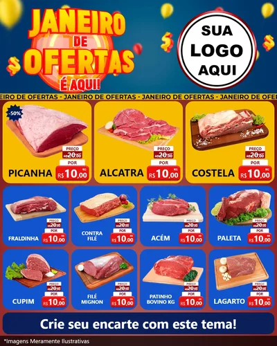 Modelo de Rede Social para Feed Instagram com o tema Janeiro de Ofertas É Aqui! para Açougue