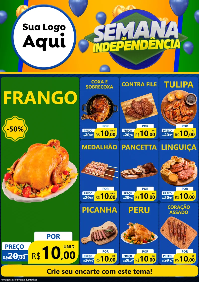 Modelo de Encarte para Encarte A4 Vertical com o tema Semana da Independência para Assados