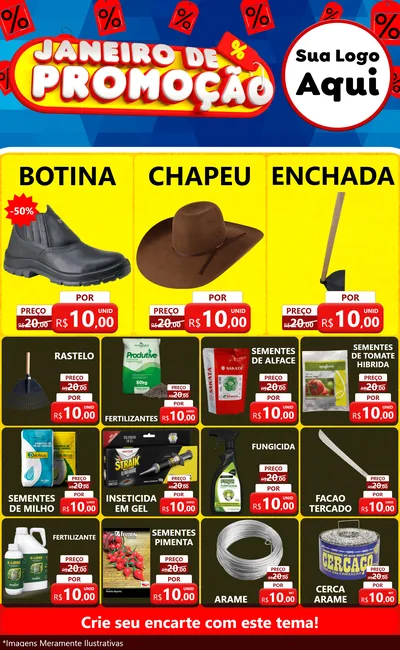 Modelo de Encarte para Encarte Grande com o tema Janeiro de Promoção para Agropecuária