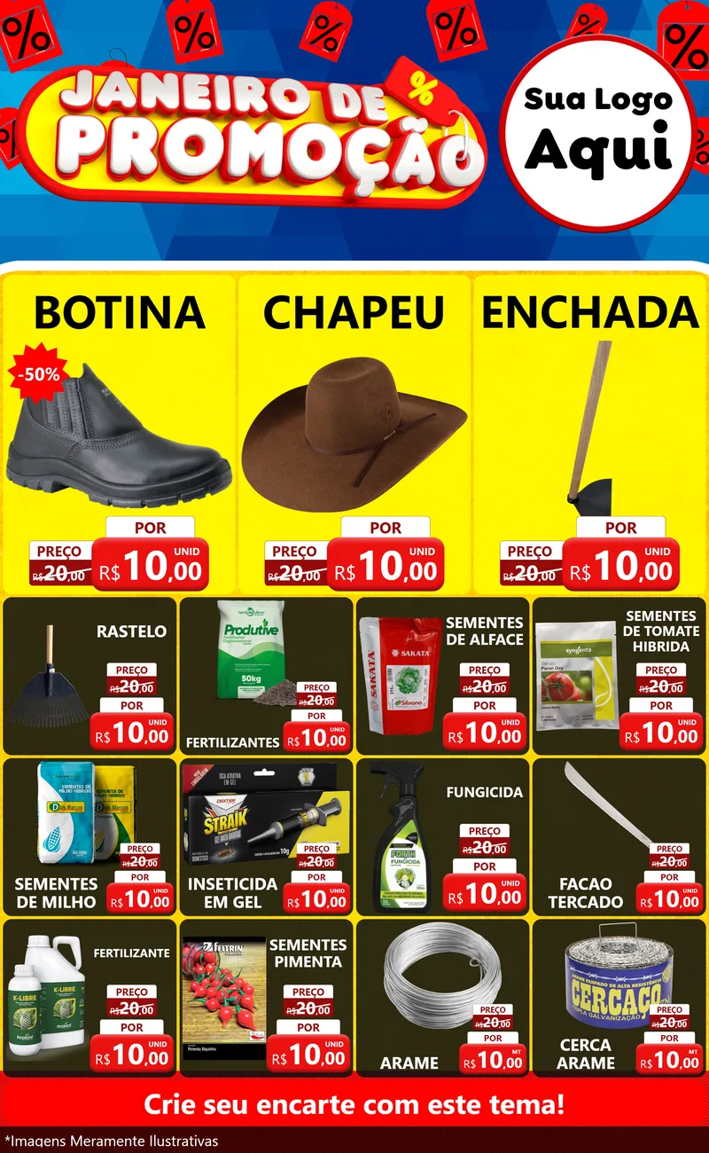 Modelo de Encarte para Encarte Grande com o tema Janeiro de Promoção para Agropecuária
