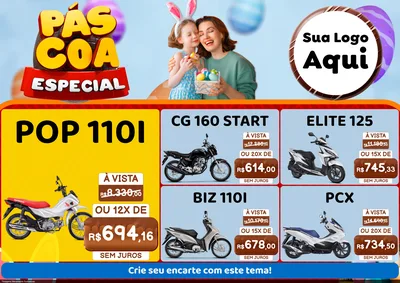 Modelo de Encarte para Encarte A4 Horizontal com o tema Páscoa Especial para Concessionaria de Motos