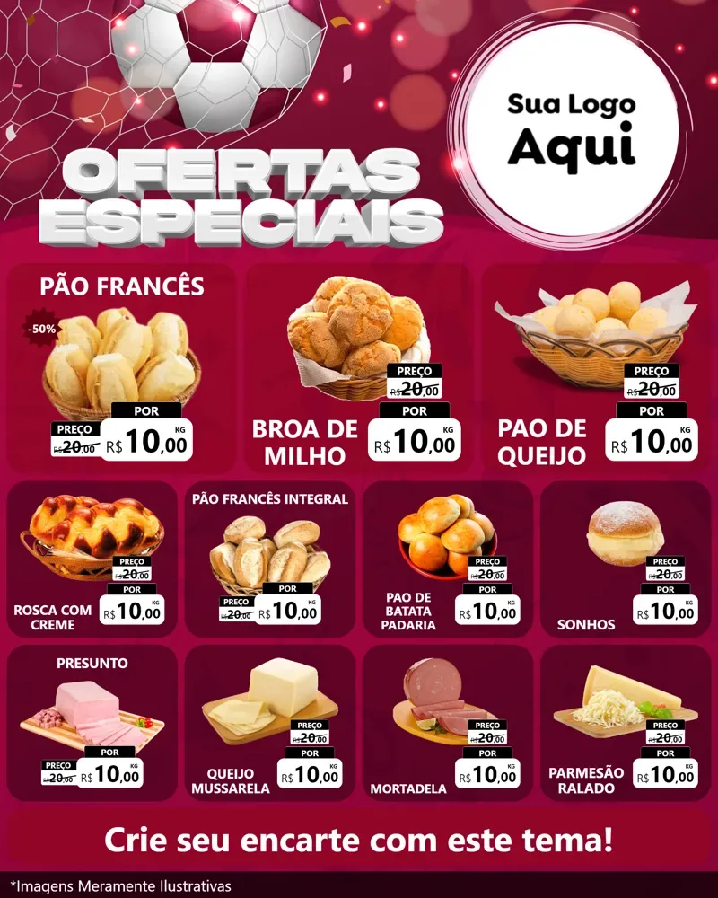 Modelo de Rede Social para Feed Instagram com o tema Ofertas Especiais - Futebol para Padaria